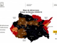 Mapa de defunciones por municipio por COVID-19 en Morelos