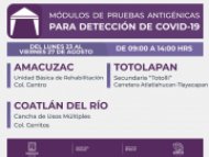 Aplicarán pruebas antigénicas en Coatlán Del Río, Amacuzac y Totolapan