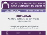Llevará Gobierno de Morelos pruebas antigénicas a Hueyapan