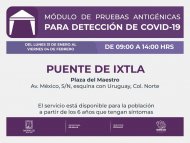 Llegarán pruebas antigénicas a Tetela del Volcán, Coatetelco y Puente de Ixtla