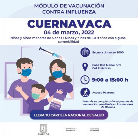 Aplicarán vacuna contra influenza a menores de edad en Cuautla, Yecapixtla, Tlayacapan y Cuernavaca