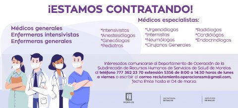 Emite SSM convocatoria para contratar a personal médico y de enfermería