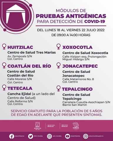 <a href="/noticias/mantiene-gobierno-de-morelos-pruebas-antigenicas-para-deteccion-de-covid-19-en-12-centros">Mantiene Gobierno de Morelos pruebas antigénicas para detección de COVID-19 en 12 centros de...</a>