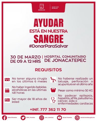 Invita SSM sumarse a campaña de donación de sangre en Jonacatepec