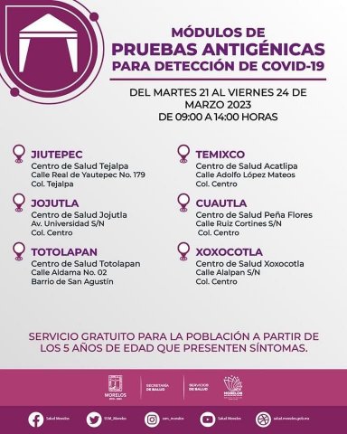 <a href="/noticias/disponibles-pruebas-antigenicas-para-deteccion-de-covid-19-en-morelos-1">Disponibles pruebas antigénicas para detección de COVID-19 en Morelos</a>