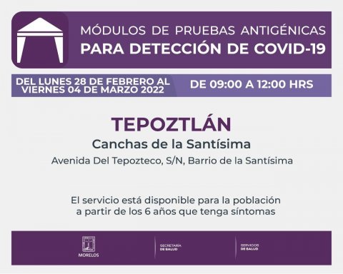 <a href="/noticias/instalaran-modulos-de-pruebas-antigenicas-en-tepoztlan-amacuzac-y-temoac">Instalarán módulos de pruebas antigénicas en Tepoztlán, Amacuzac y Temoac</a>