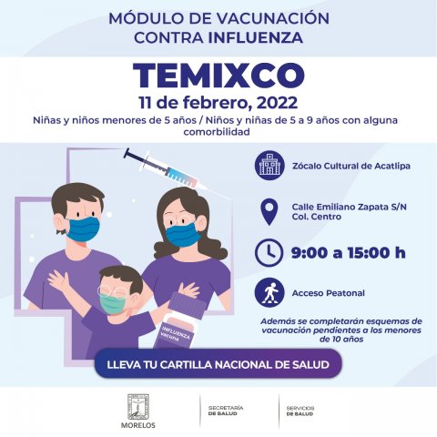 Aplicará SSM vacuna contra influenza a menores de edad en Jiutepec y Temixco