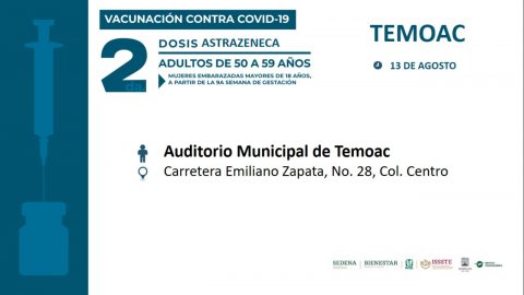 Completan esquema de vacunación contra COVID-19 en cuatro municipios de Morelos