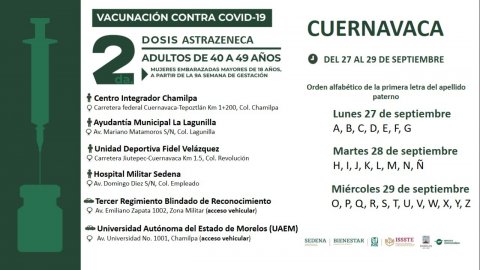 Completarán esquema de vacunación contra COVID-19 personas de 40 a 49 años en Cuernavaca