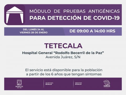 Llevará Gobierno de Morelos pruebas antigénicas a Tetecala