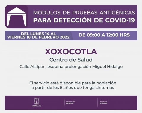 Llevará Gobierno de Morelos pruebas antigénicas a Xoxocotla, Miacatlán y Tlalnepantla