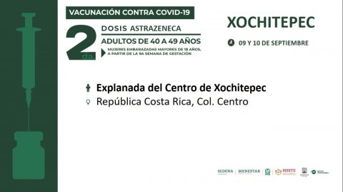 Aplicarán segunda dosis contra COVID-19 en Xochitepec