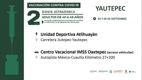 <a href="/noticias/completaran-esquema-de-vacunacion-contra-covid-19-personas-de-40-49-anos-en-yautepec-y">Completarán esquema de vacunación contra COVID-19 personas de 40 a 49 años en Yautepec y Aya...</a>